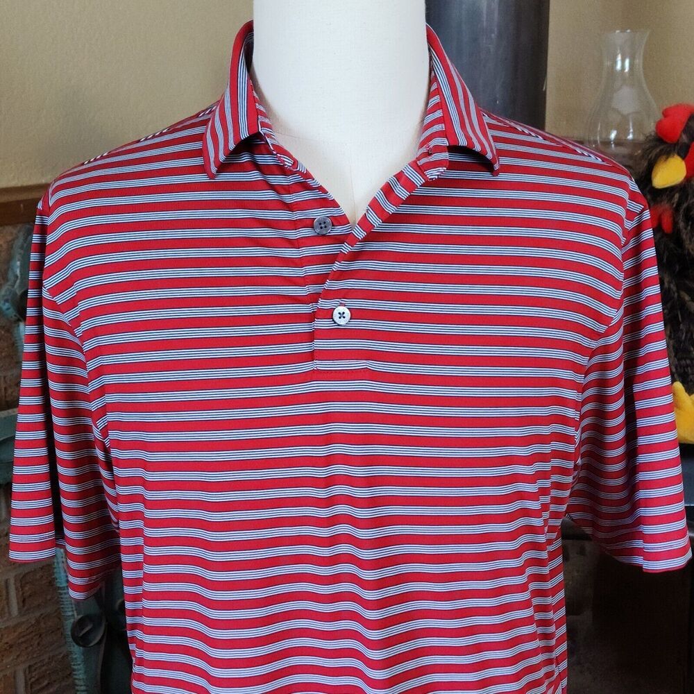 FootJoy FJ Polo Men's M Red Striped Shirt Golf Lightweight Stretch Logo SZ M